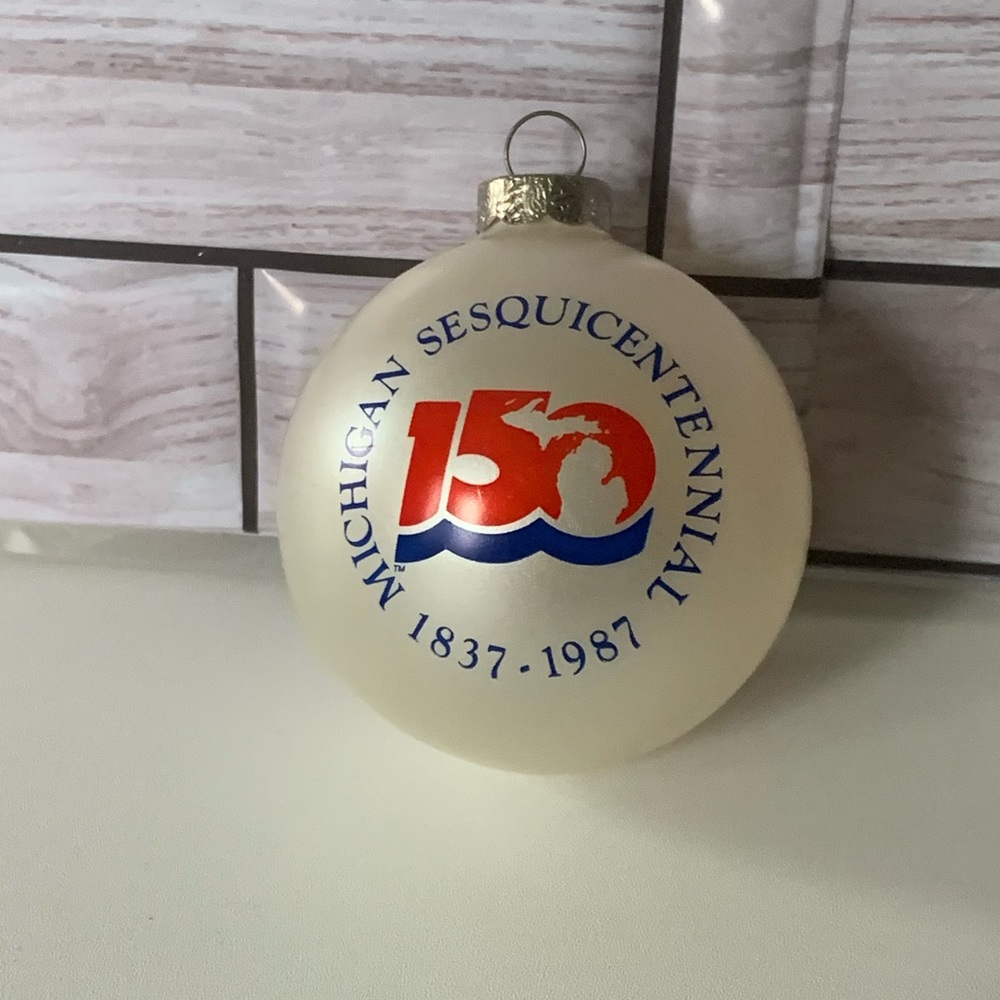 Vintage Michigan Sesquicentenial (1837-1987) Christmas Ornament Glass Bulb